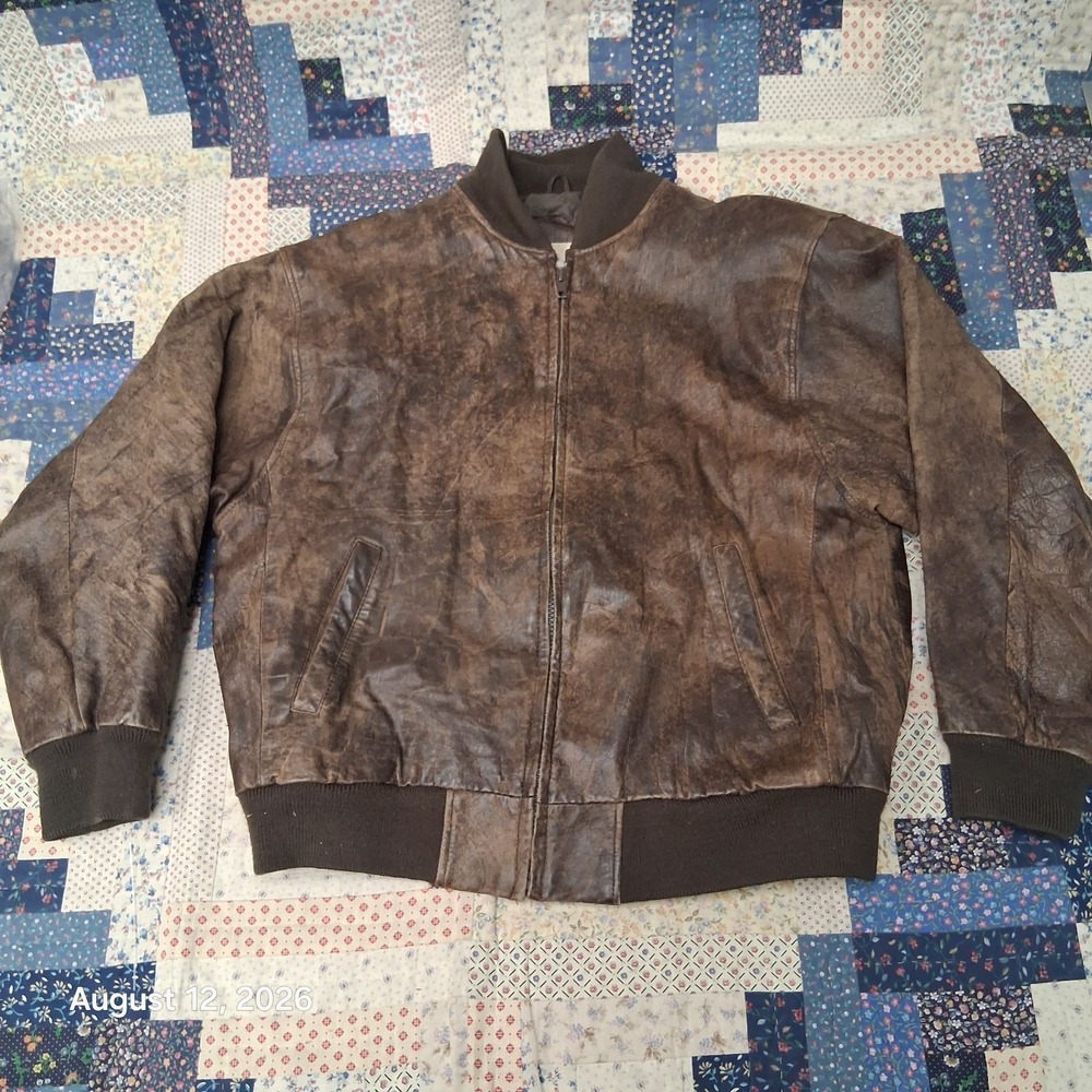 Vintage Boundary Waters Mens Medium Brown Leather Bomber Jacket Aviator
